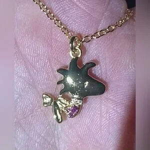 14K Gold Over Sterling Silver Peanuts Woodstock Pendant Necklace Ruby & Diamond